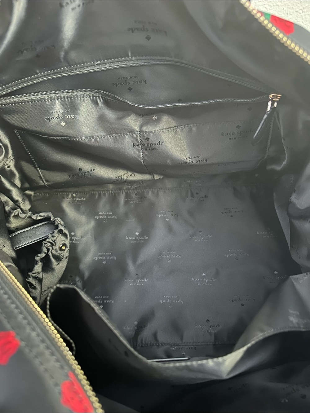 kate spade black travel duffel with red rose print - Picture 8 of 10